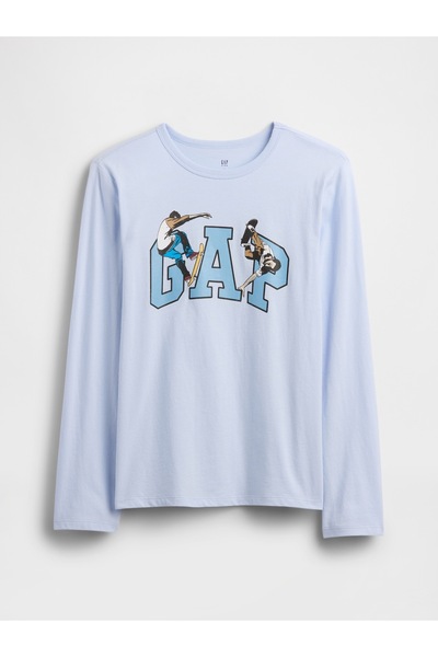 GAP Erkek Çocuk Açık Mavi Grafik Baskılı T-Shirt