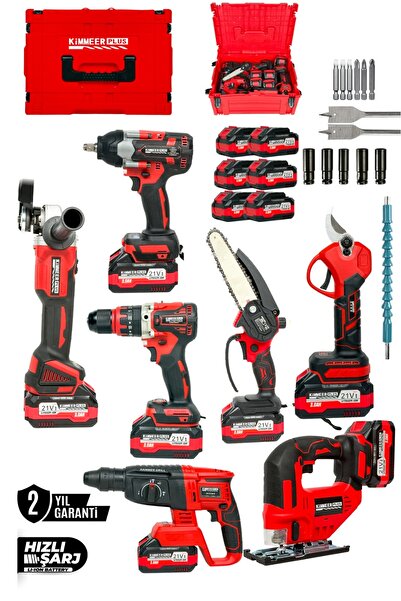 KİMMEER PLUS 21V Profesyonel Şarjlı El Aletleri Seti 7 Makine + 6 Batarya 800 Nm Somun Sökme
