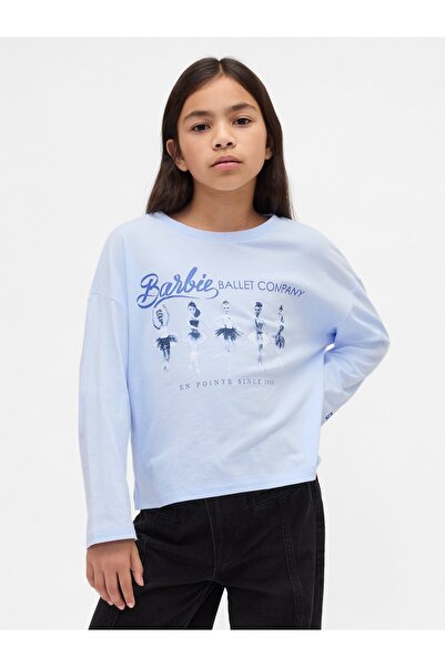 GAP Kız Çocuk Açık Mavi Barbie Oversized Grafik T-Shirt