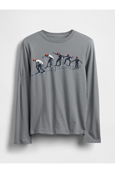 GAP Erkek Çocuk Gri Grafik Baskılı T-Shirt