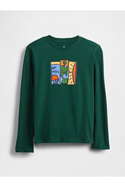 GAP Erkek Çocuk Koyu Yeşil Grafik Baskılı T-Shirt