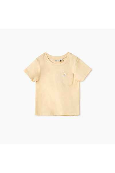 Juniors Solid T-shirt with Chest Pocket and Button Closure