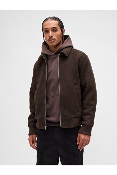 GAP Erkek Kahverengi Wool-Blend Bomber Ceket