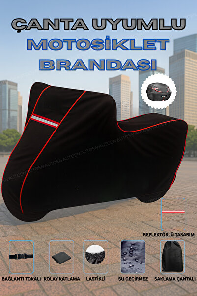 AutoEN KIRMIZI DİKİŞLİ-HONDA Yeni PCX125 KIRMIZI REFLEKTÖRLÜ ÇANTA UYUMLU SİYAH MOTOSİKLET BRANDASI