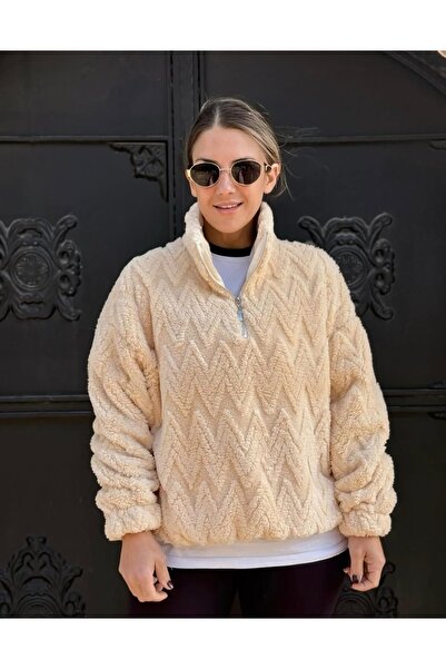 RAVİ Krem Renk Peluş Sweatshirt