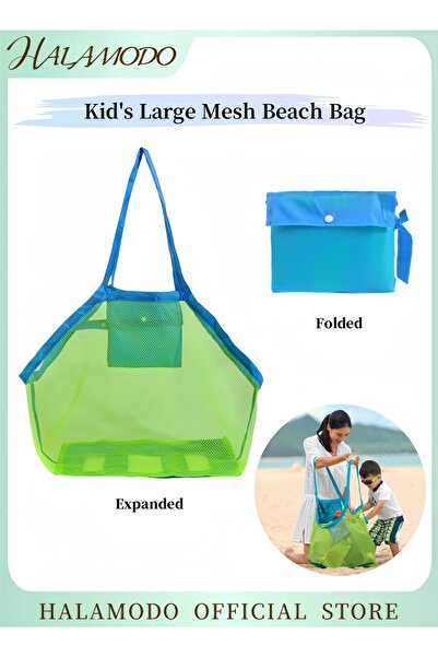 HALAMODO حقيبة شاطئ شبكية كبيرة جدًا للأطفال، حقيبة تسوق كبيرة الحجم، حقيبة ن...
