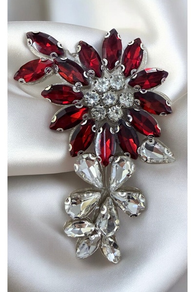 PIRILTISHOP Ütüyle Yapışan Taş Aplik – Çiçek Desenli Kırmızı & kristal Taş