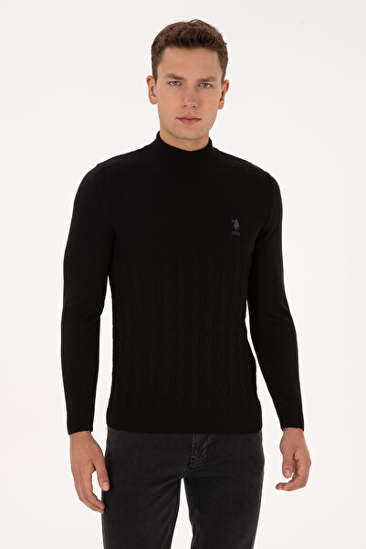 U.S. Polo Assn. Men's Slim Fit Half Turtleneck Black Sweater 50315037-Vr046
