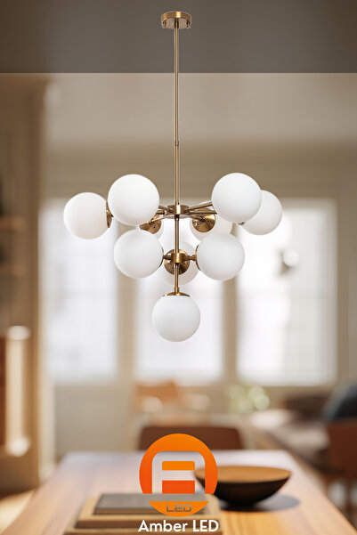 AmberLED Modern Camlı 10'Lu Avize Yatak Odası ve Oturma Odası İçin E14 Uyumlu