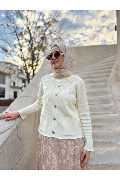 Venöve 26FWHRK0006 Misa Kadın Hırka Ekru