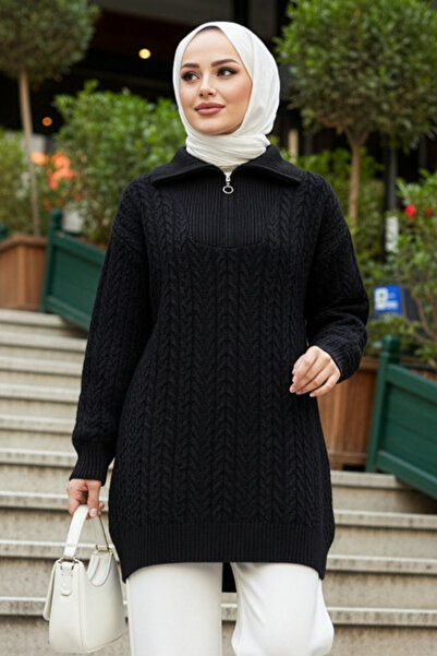 N.S NEVA STYLE Pulover tricotat negru cu fermoar 8336S