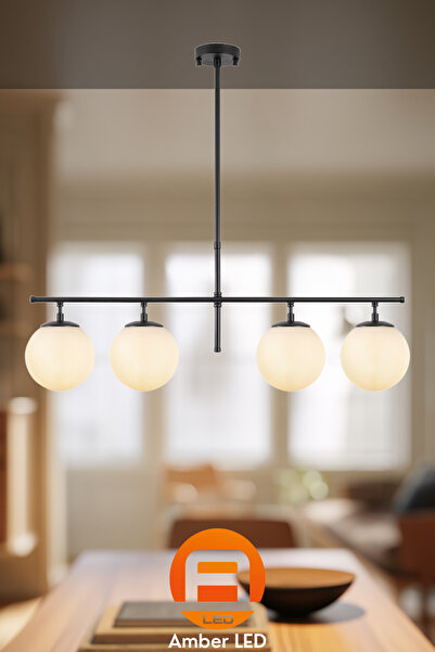 AmberLED Modern Camlı 4'lü Avize Pütürlü Siyah Yatak Odası ve Oturma Odası İç...