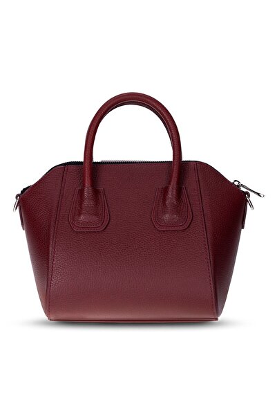 PLM Lorenza Hakiki Deri, El Yapımı, Kadın Çantası,Bordo, Small