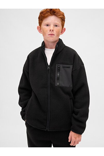 GAP Erkek Çocuk Siyah Relaxed Sherpa Ceket