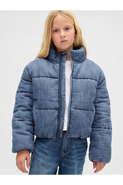 GAP Kız Çocuk Mavi Cozy-Lined Denim Şişme Puffer Mont