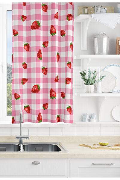 EVSEHOMES РОЗОВА КАРИРАНА ЗАВЕСА С ЯГОДИ, С ЕДИН ПАНЕЛ