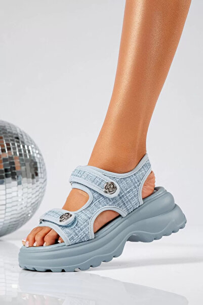 Zaira Sandale cu platforma dama albastre din material textil Isabella #22090