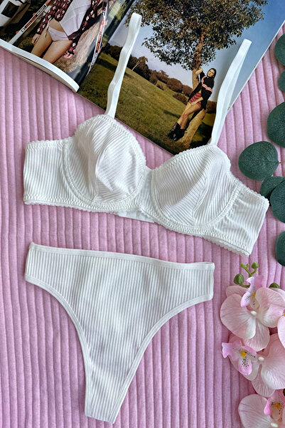 MILANOFOX Stretchy Corded Fabric Cotton Underwire Bralette & Thong Lingerie Set