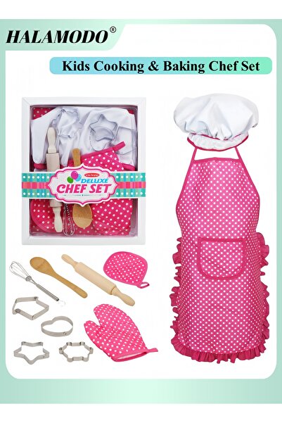 HALAMODO مجموعة أدوات الطبخ والخبز للأطفال، مجموعة طبخ كاملة، ملابس تنكرية لل...