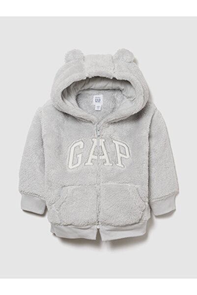 GAP Bebek Gri Sherpa Logo Fermuarlı Sweatshirt