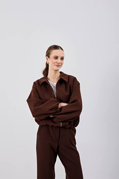 4Soul Women's Brown Stamp Bomber Jacket