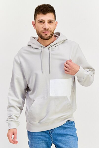 Calvin Klein Jeans Men Brand Logo Long Sleeve Hoodie, Beige