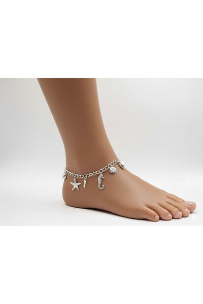 Shiklik Silver Color Starfish and Seahorse Themed Chain Anklet