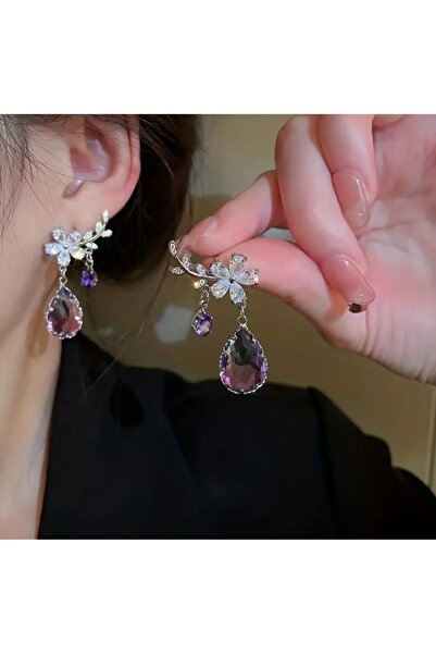 stainless steell VİP 925 gümüş iğneli zirkonya damla modelli çelik küpe