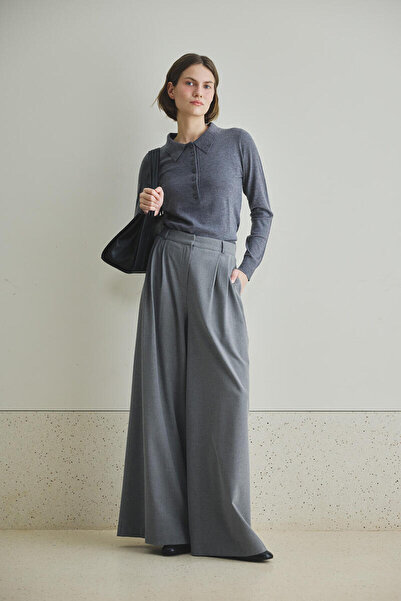 BE BLUE Grey Wide-Leg Pencil Pants