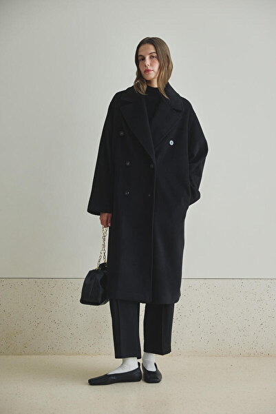 BE BLUE Jachetă lungă NEGRĂ K cu două rânduri de nasturi