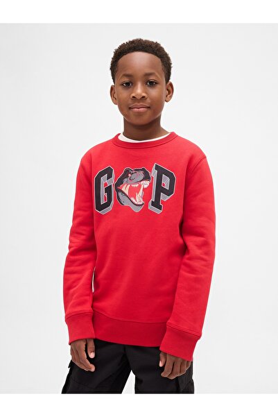 GAP Erkek Çocuk Kırmızı Grafik Logo Sweatshirt