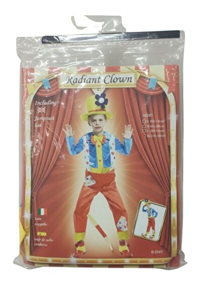 Premium طقم زي مهرج متألق للأطفال، يتضمن بذلة كاملة وقبعة وتصميم سيرك ملون لح...