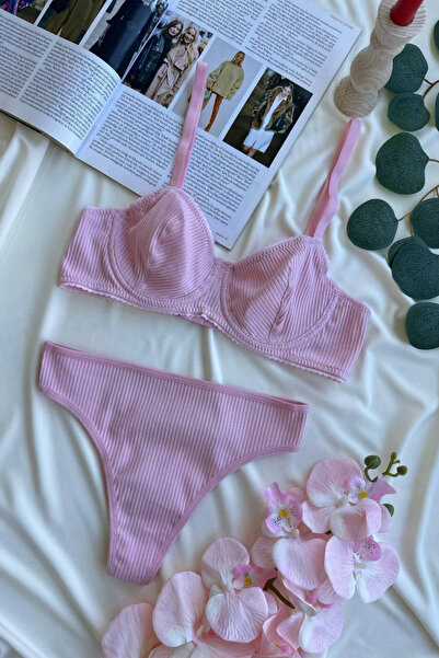 MILANOFOX Stretchy Corded Fabric Cotton Underwire Bralette & Thong Lingerie Set