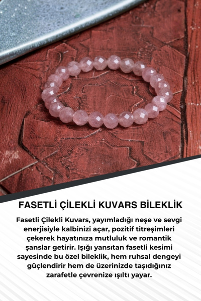 Saff Doğal Taş Fasetli Çilekli Kuvars Bileklik