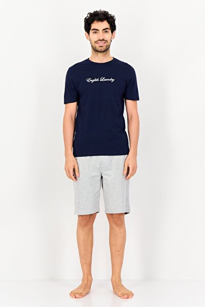 English Laundry طقم بيجاما رجالي من قطعتين، تي شيرت وشورت مطرزان، متعدد الألوان