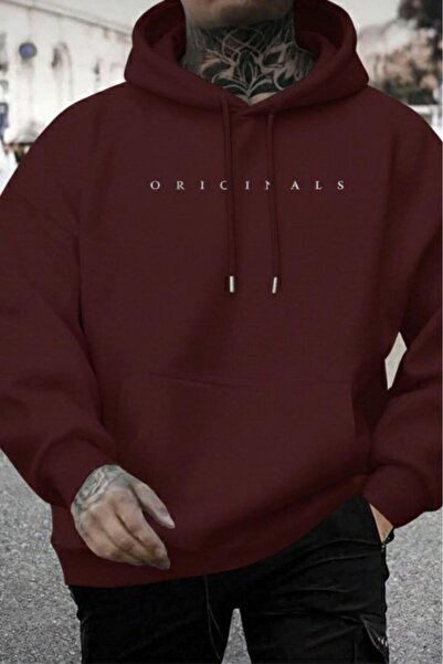 NO 601 Мъжка суитшърт с качулка от оригинална бордова трикотажна материя