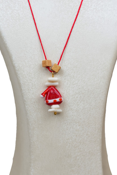 Luna Coral Natural Stone and Wood Bead Detailed Christmas Necklace