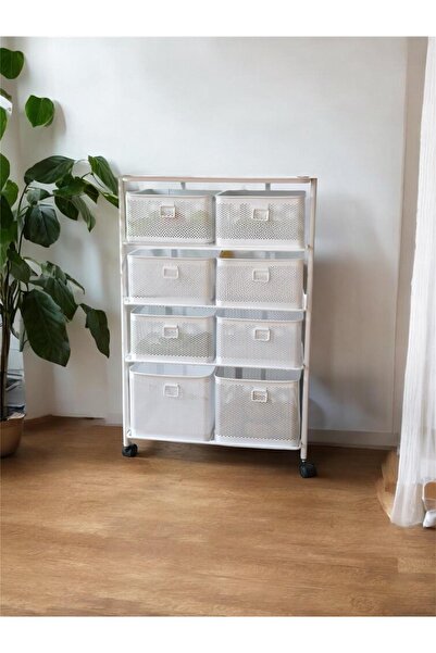 Yıldıray Metal BEYAZ 4 KATLI 8 ÇEKMECELİ TEKERLEKLİ SEBZELİK