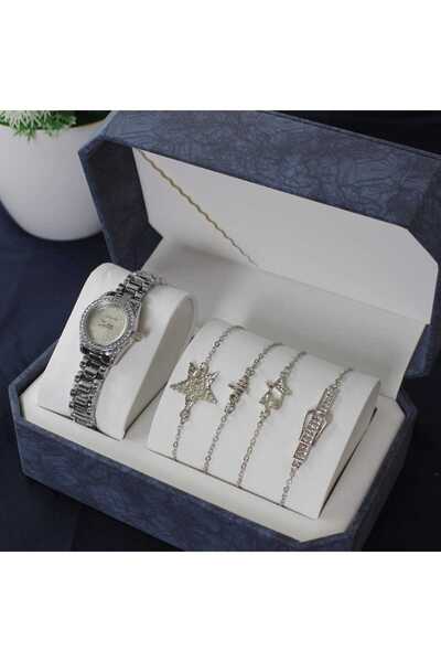 rovan Luxury women's gift set: a silver-studded watch and 4 matching bracelet...