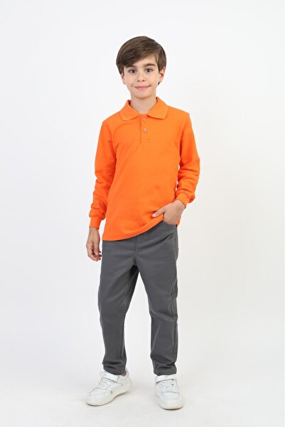 Dıgıl Kids Tricou portocaliu pentru copii cu mânecă lungă și guler polo