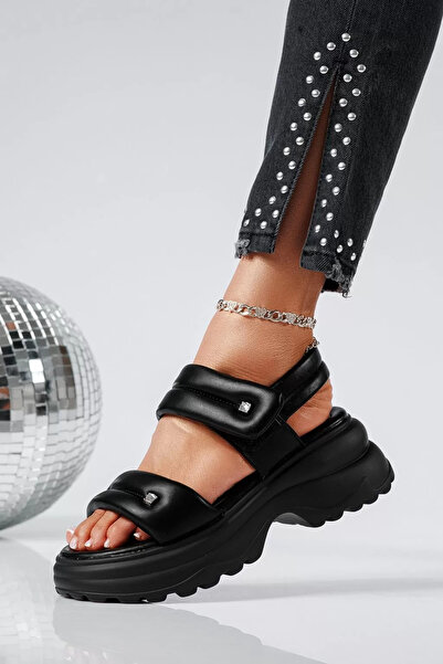 Zaira Sandale cu platforma dama negre din piele ecologica Olivia #22087