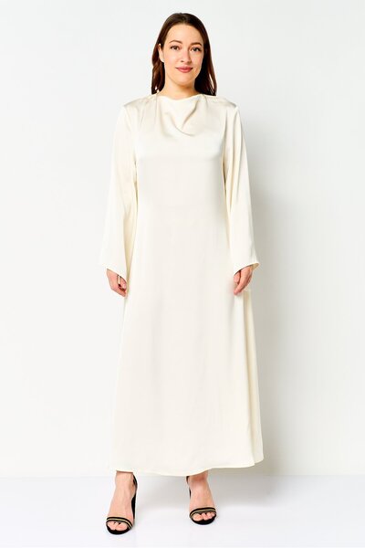 Kathy Ireland فستان ماكسي سادة للنساء، كريمي