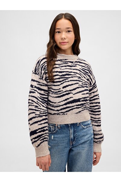 GAP Kız Çocuk Gri Kids Relaxed Bisiklet Yaka Kazak