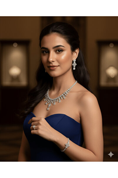 burjalmodah Luxury Zircon Jewelry Set with Royal Design – Necklace, Ring, Bracelet, and Earrings