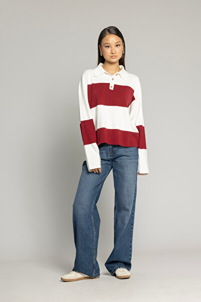 Nisan Pulover cu guler polo și dungi blocate