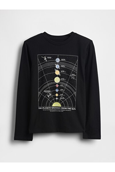 GAP Erkek Çocuk Siyah Grafik Baskılı T-Shirt