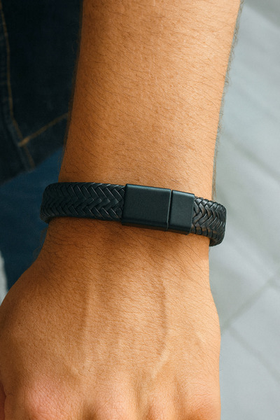 SE Jewellery Collection Selin Ersoy Siyah Örgü Deri Erkek Bileklik