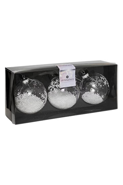 FEERIC LIGHTS & CHRISTMAS Set of 3 glass Christmas balls, diameter 8 cm, tran...