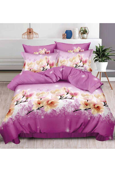 trendyhome Double Bed Linen, 6 PIECES, Satin Cotton, 3D, Floral Pattern, Pink, B60-21