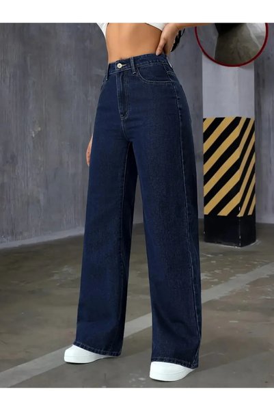 mooishan Navy Blue Çnrkrt Women's Casual Palazzo Stretch Fabric Comfortable Jean Denim Trousers-4